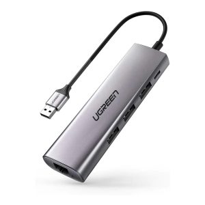 UGREEN HUB 4in1 USB 3.0 to 3*USB 3.0 + Gigabit RJ45 0.28M, Black