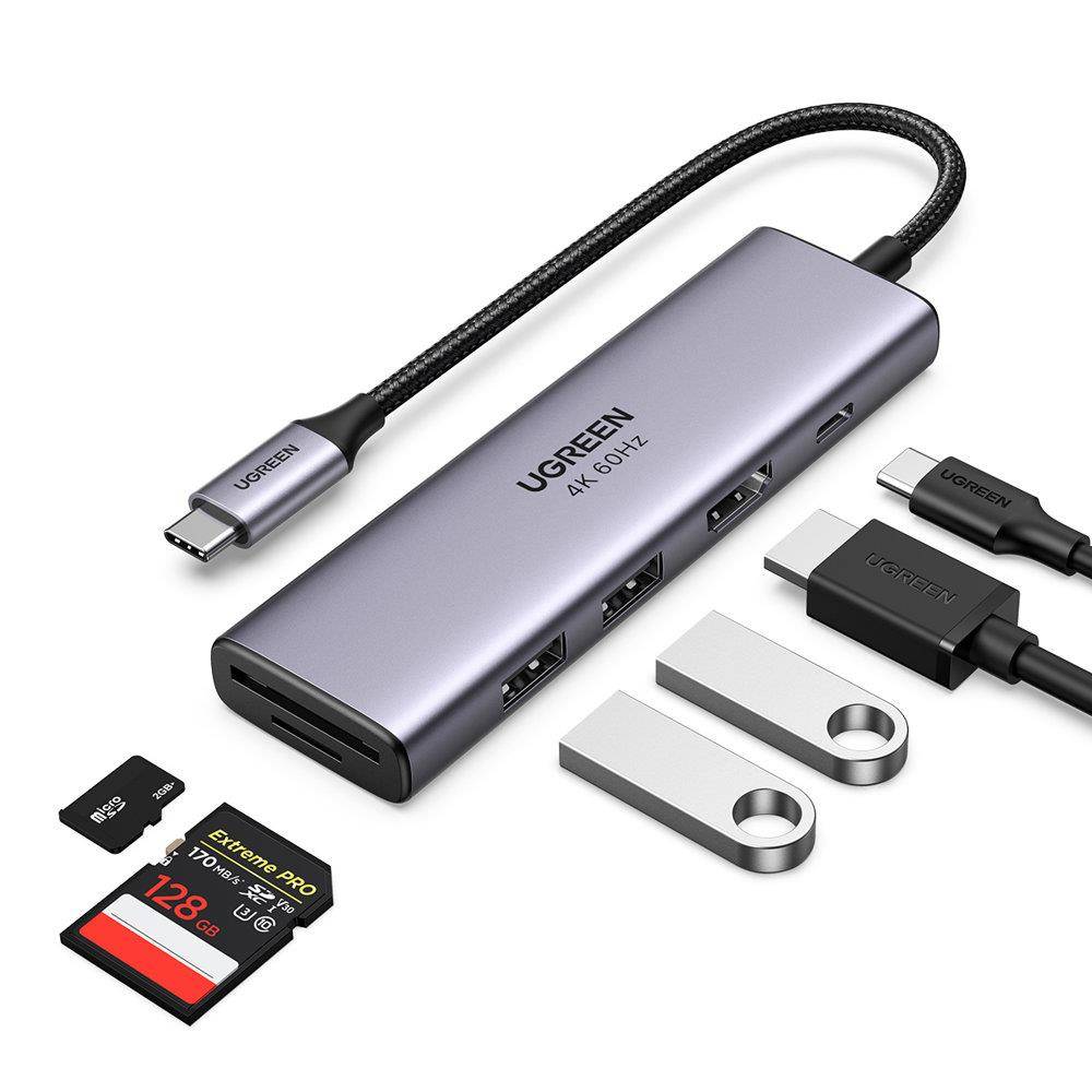 UGREEN HUB 6in1 Type-C 3.0 to 3*USB 3.0 + HDMI + SD/TF CM511, Space Gray - Image 3