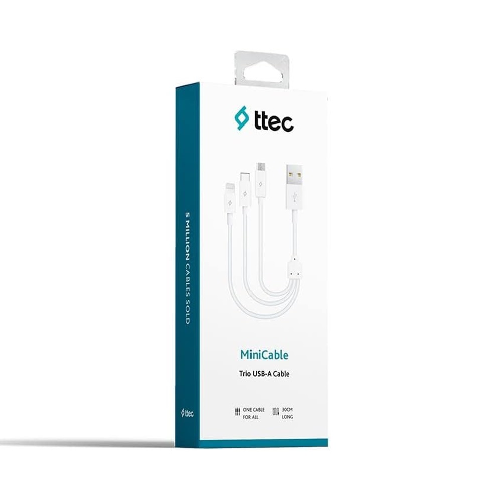 ttec Cable USB 3in1 to Micro-USB+Type-C+Lightning Trio 2.1A,1.2m, Black - Image 3