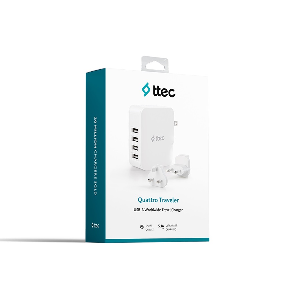 ttec Wall Charger 4*USB-A 5.1A 25W, White - Image 3