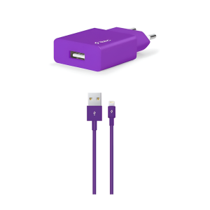 ttec Wall Charger with Cable USB to Lightning 2.4A (1.2m) Smart Travel, Purple