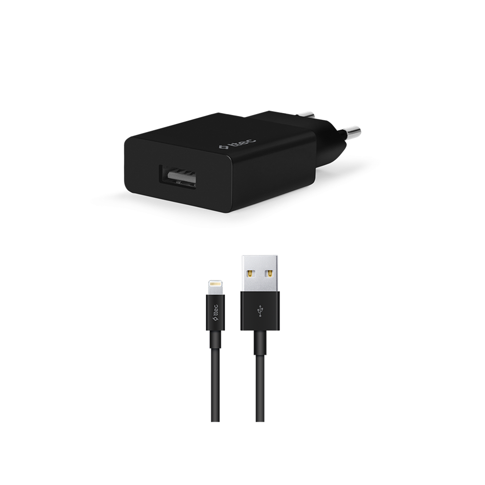 ttec Wall Charger with Cable USB to Lightning 2.4A (1.2m) Smart Travel, Black