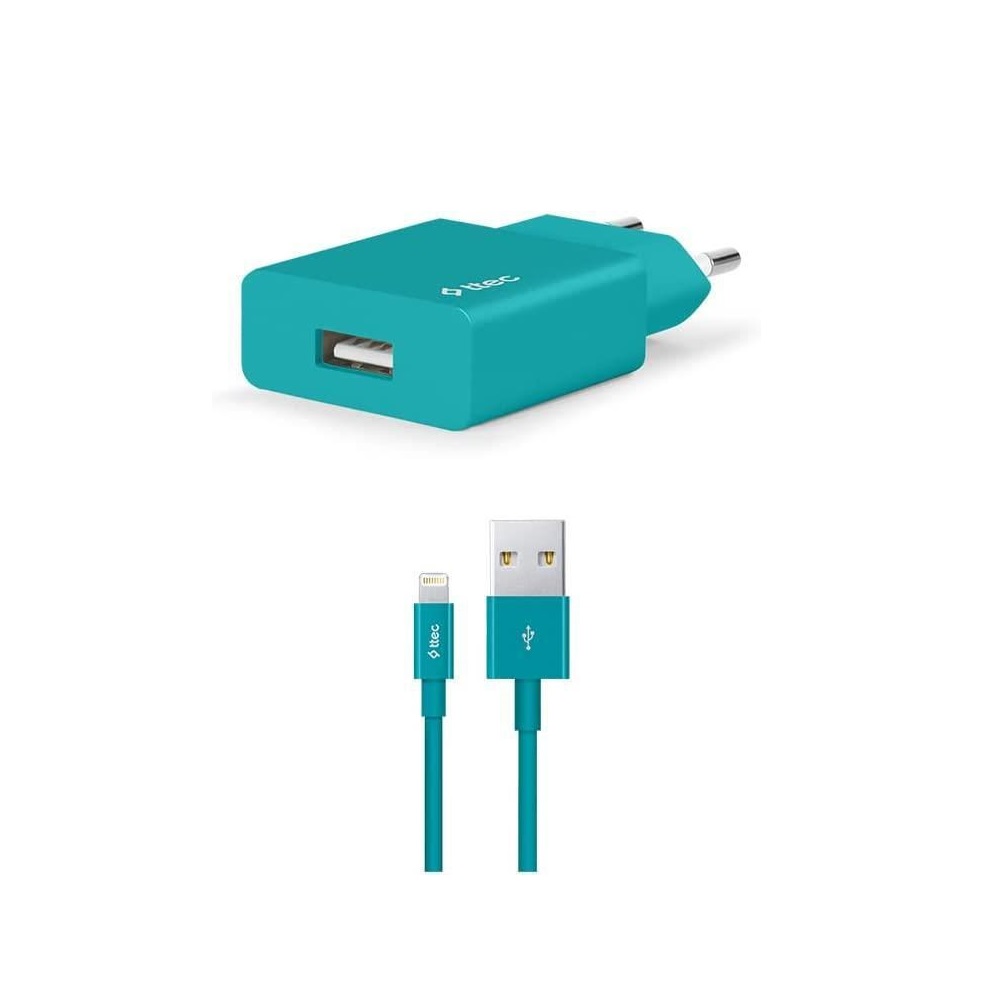 ttec Wall Charger with Cable USB to Lightning 2.4A (1.2m) Smart Travel, Turquoise - Image 2