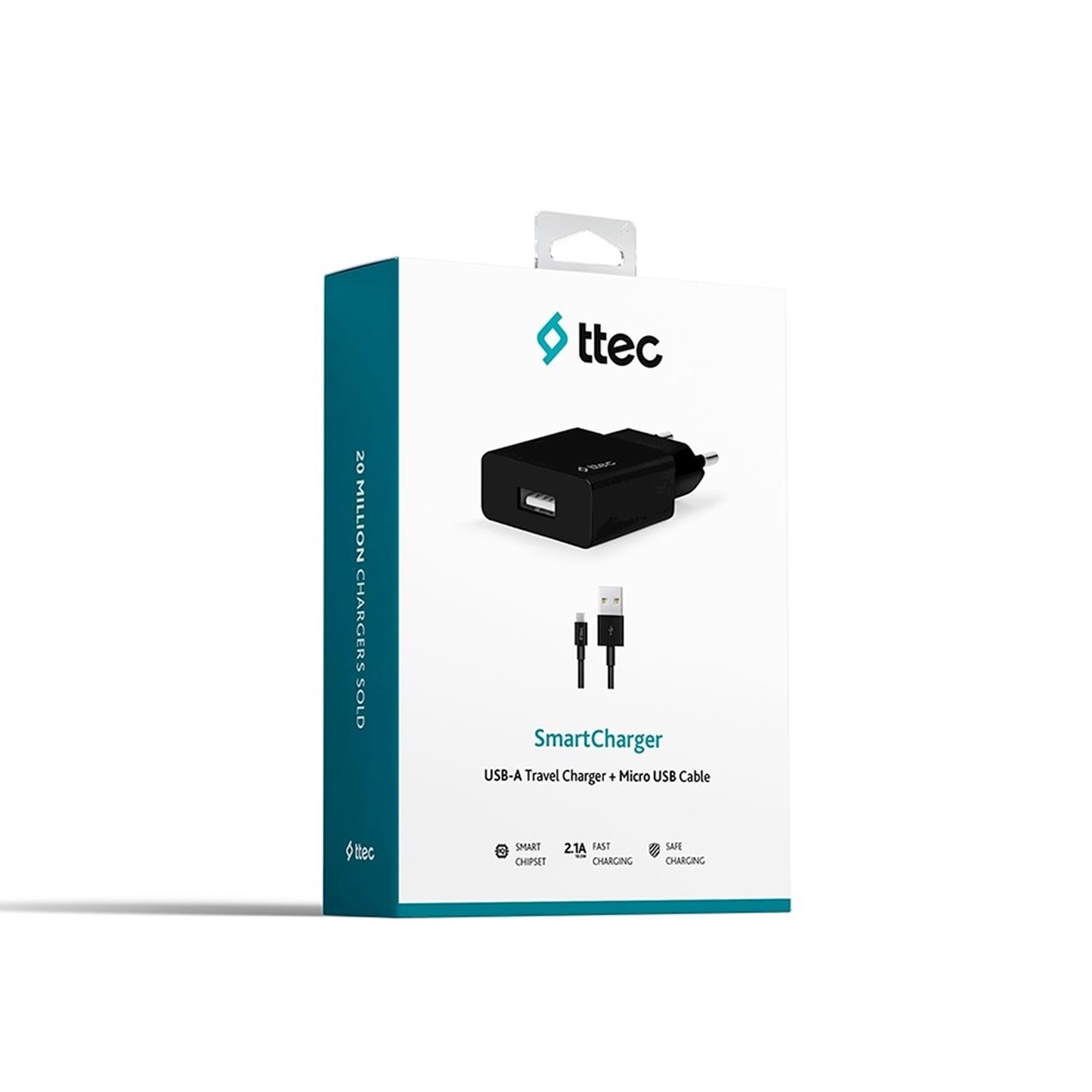 ttec Wall Charger with Cable USB to Micro USB 2.1A (1.2m) Smart Travel, Black - Image 3