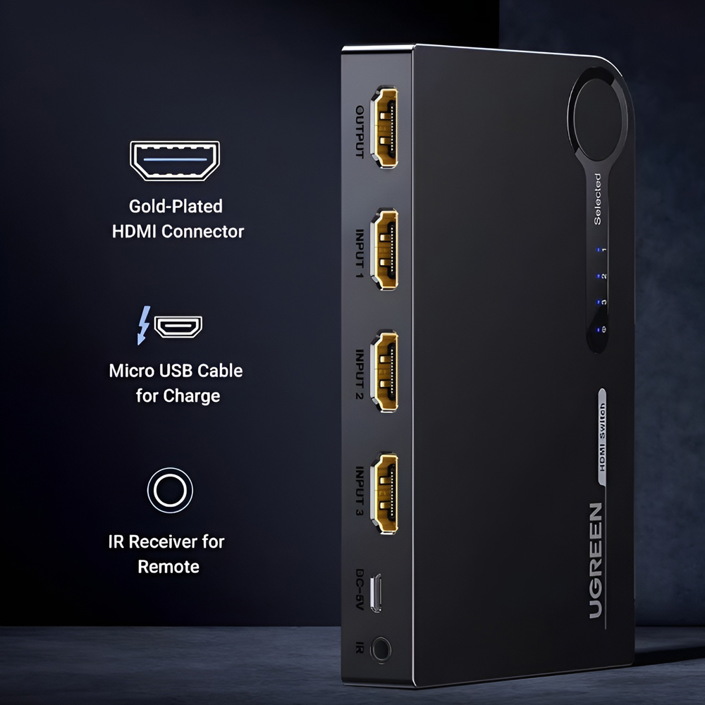 UGREEN Switch 3x1 HDMI 4K@30Hz, Black - Image 4