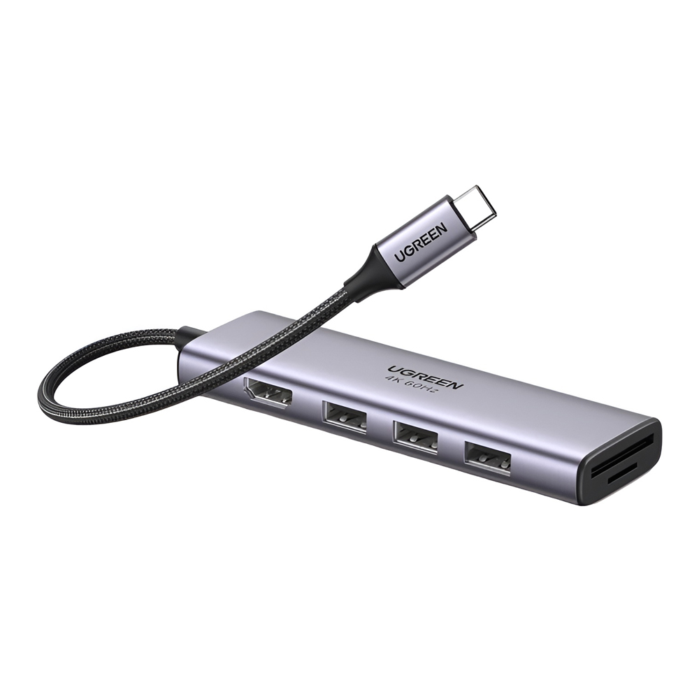 UGREEN HUB 6in1 Type-C 3.0 to HDMI 4K@60Hz + 3*USB-A 3.0 + SD/TF Converter CM511, Silver - Image 2