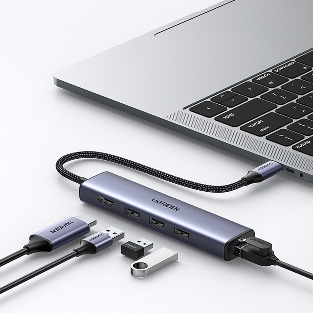 UGREEN HUB 5in1 Type-C 3.0 to 3*USB 3.0 + Gigabit RJ45 CM252, Space Grey - Image 3