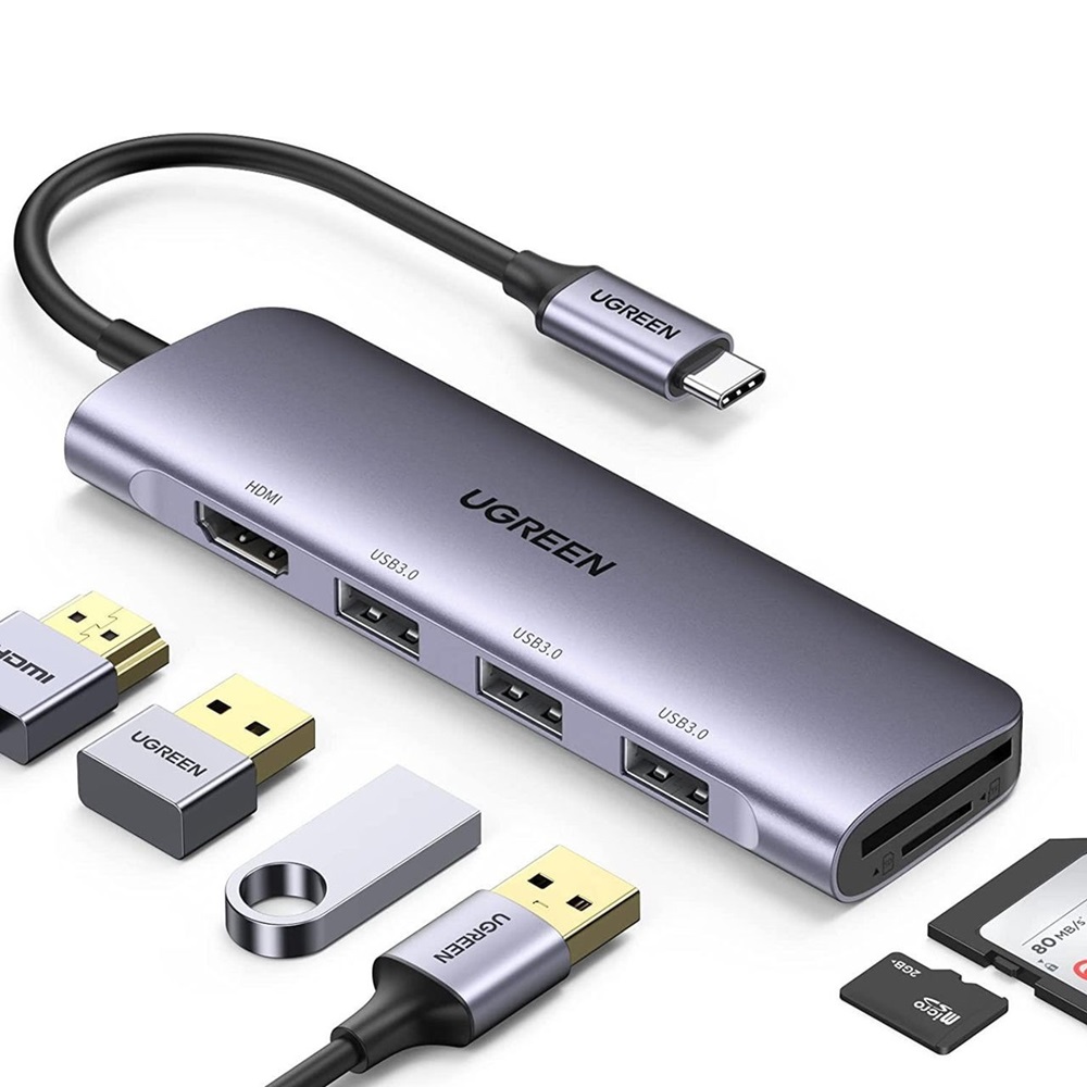 UGREEN HUB 6in1 Type-C 3.0 to 3*USB 3.0 + HDMI + SD/TF CM195, Space Gray - Image 3