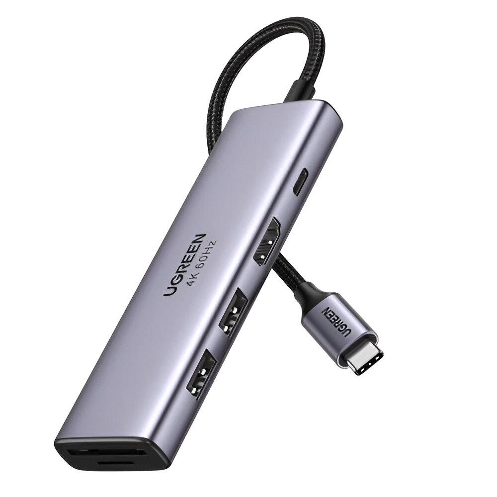 UGREEN HUB 6in1 Type-C 3.0 to 2*USB 3.0 + HDMI + SD/TF + PD 100W CM195, Space Grey - Image 2