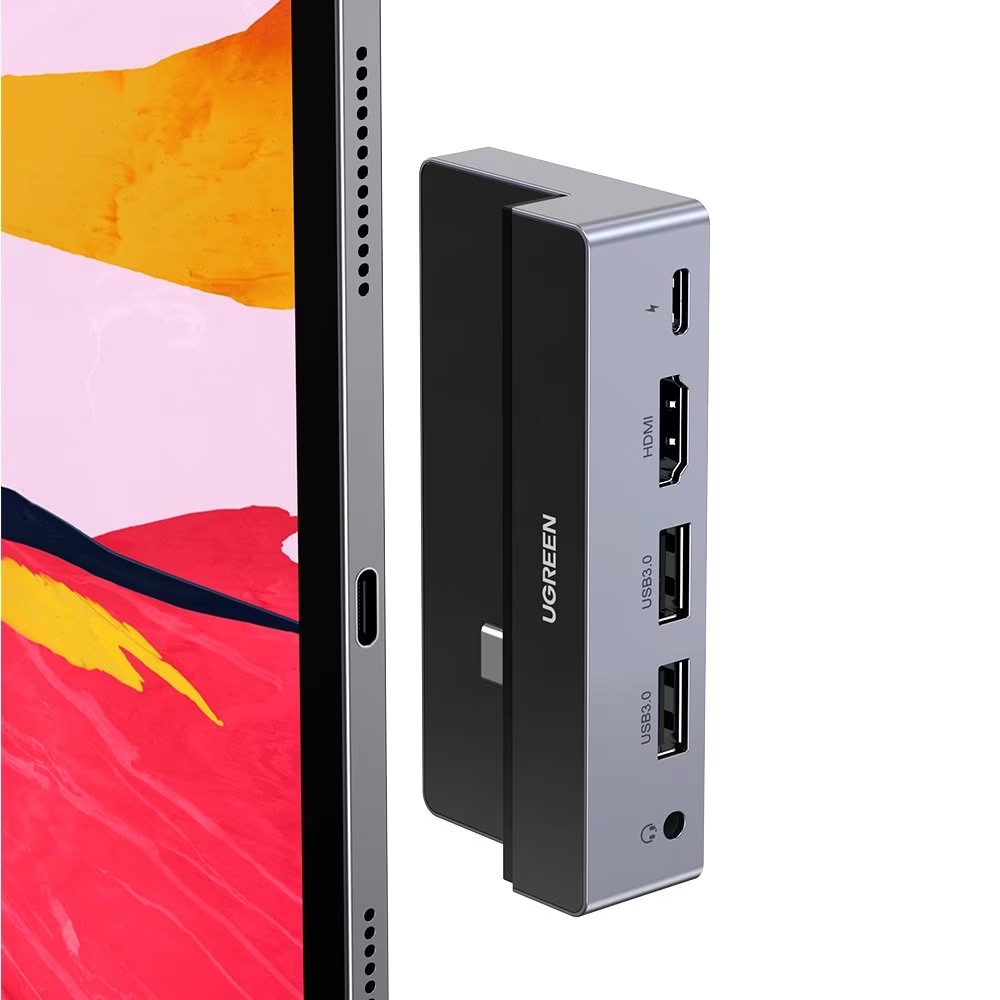 UGREEN HUB 5in1 for iPad Pro Type-C 3.0 to 2*USB 3.0 + HDMI + 3.5mm PD 100W CM317, Silver - Image 2