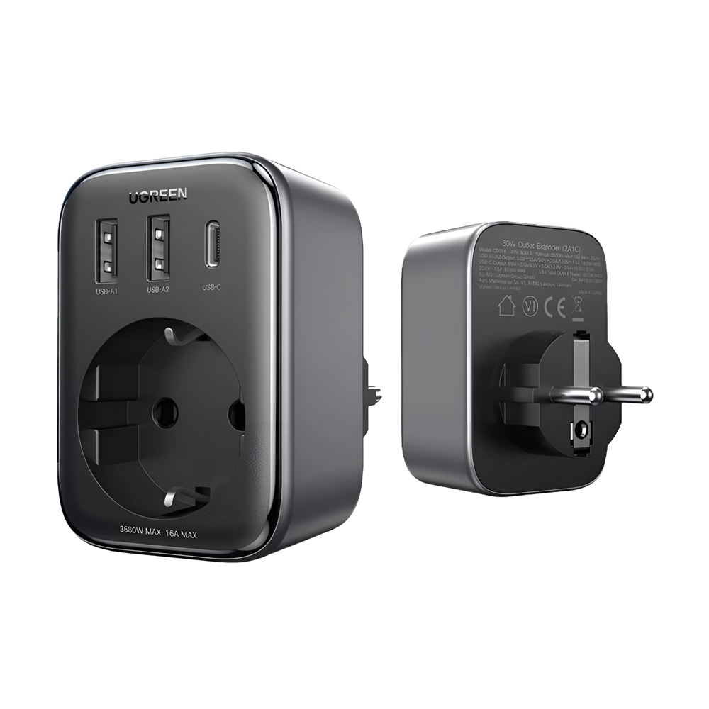 UGREEN Outlet Extender 30W 2*USB + Type-C + AC CD314, Black - Image 3