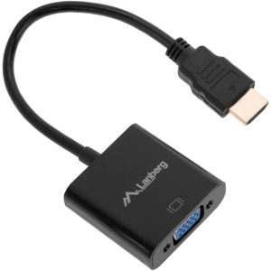 Lanberg Adapter HDMI (M) to VGA (F) + mini jack3,5mm (F) 20cm, Black