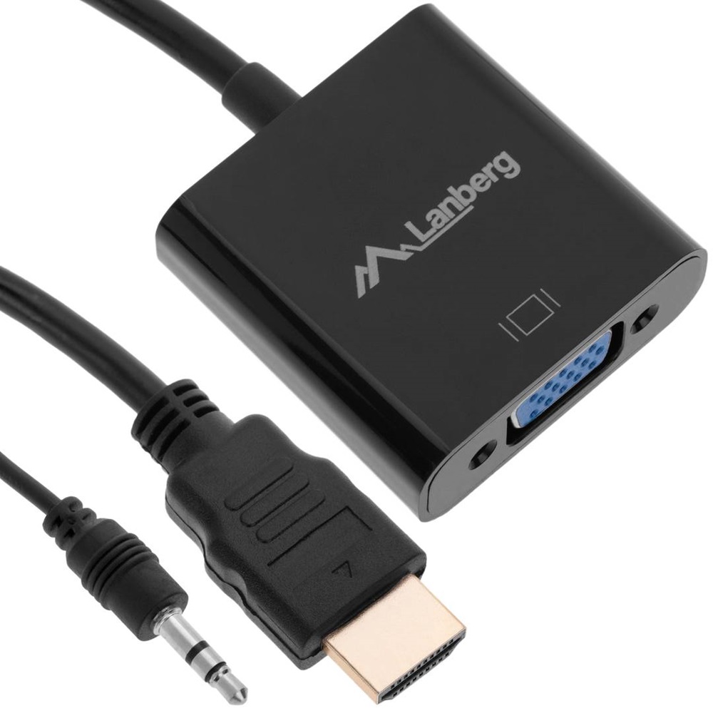 Lanberg Adapter HDMI (M) to VGA (F) + mini jack3,5mm (F) 20cm, Black - Image 2