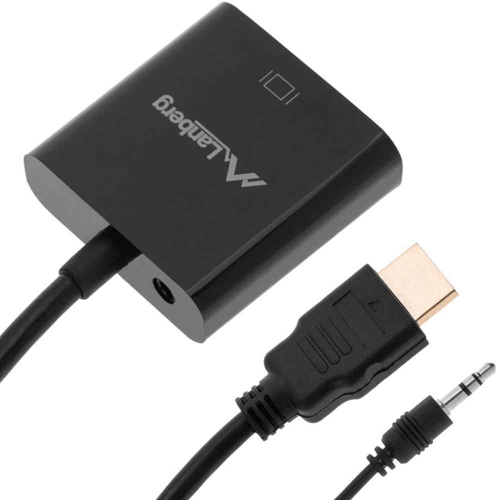 Lanberg Adapter HDMI (M) to VGA (F) + mini jack3,5mm (F) 20cm, Black - Image 3
