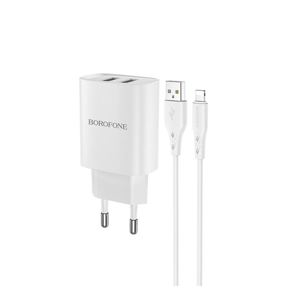 Borofone Wall Charger with Сable USB to Lightning BN2 2xUSB 2.1A, White - Image 2
