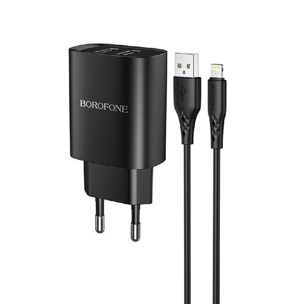 Borofone Wall Charger with Сable USB to Micro-USB 2xUSB 2.1A, Black - Image 3