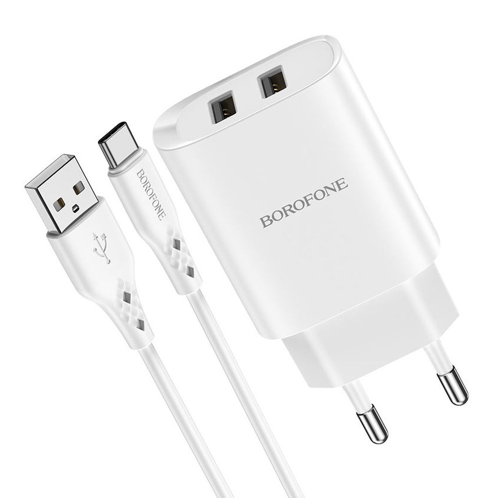 Borofone Wall Charger with Сable USB to Micro-USB 2xUSB 2.1A, White