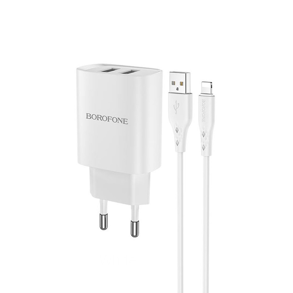 Borofone Wall Charger with Сable USB to Micro-USB 2xUSB 2.1A, White - Image 3