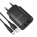 Borofone Wall Charger with Сable USB to Type-C 2xUSB 2.1A BN2 (EU), Black
