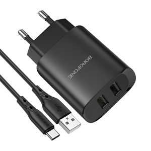 Borofone Wall Charger with Сable USB to Type-C 2xUSB 2.1A BN2 (EU), Black