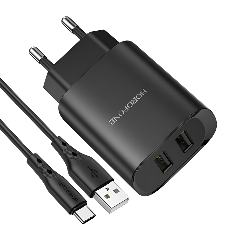 Borofone Wall Charger with Сable USB to Type-C 2xUSB 2.1A BN2 (EU), Black
