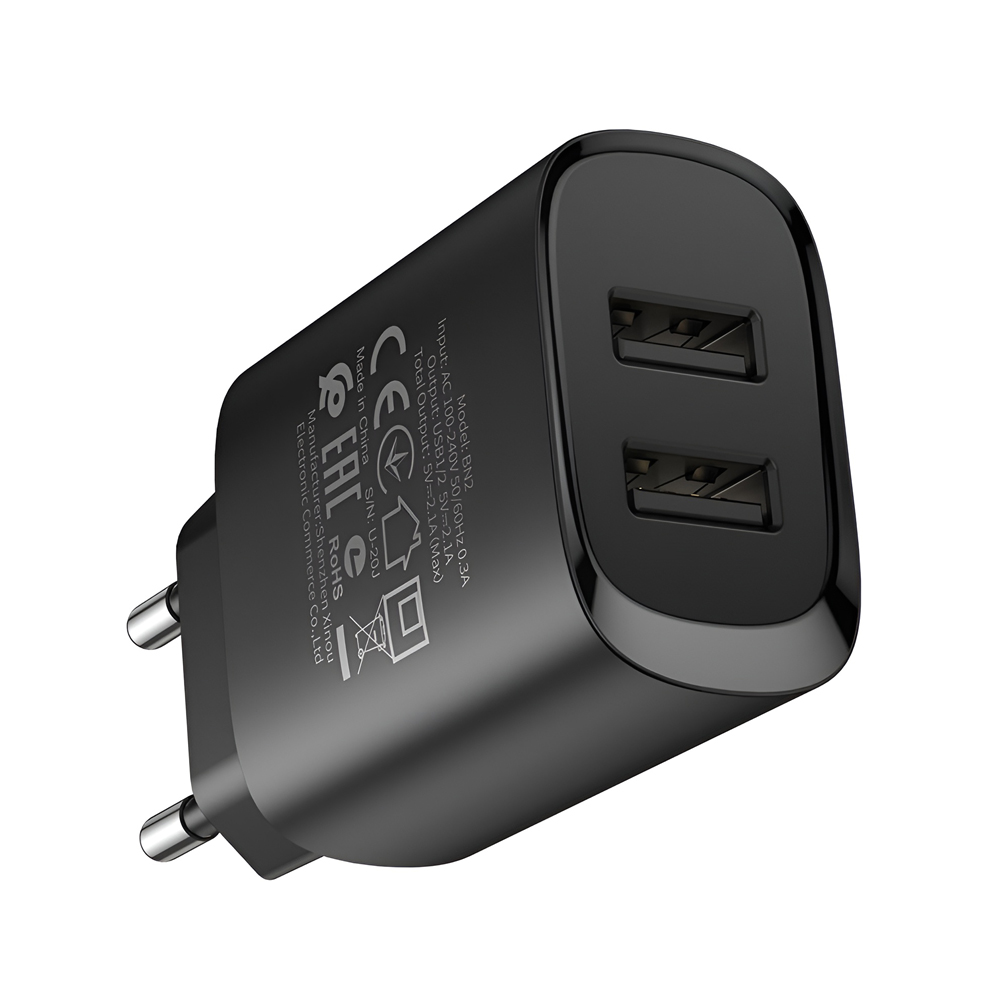 Borofone Wall Charger with Сable USB to Type-C 2xUSB 2.1A BN2 (EU), Black - Image 3