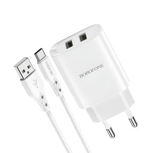 Borofone Wall Charger with Сable USB to Type-C 2xUSB 2.1A BN2 (EU), White