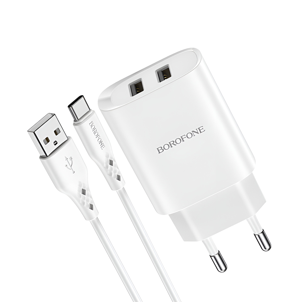 Borofone Wall Charger with Сable USB to Type-C 2xUSB 2.1A BN2 (EU), White