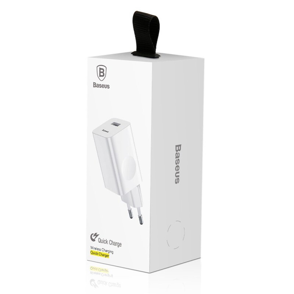 Baseus Wall Charger CN USB QC3 18W with Adapter EU, White - Image 4