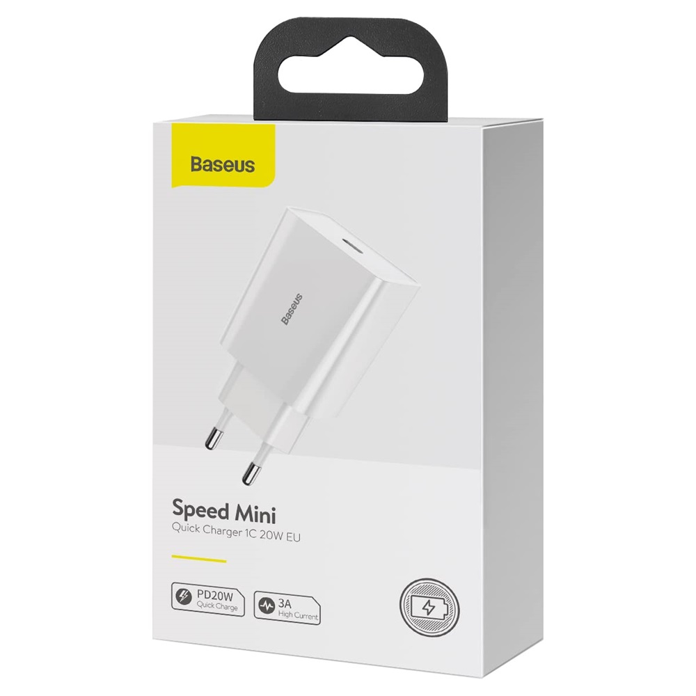 Baseus Wall Charger Speed Mini 1C 1*Type-C 20W, White - Image 3