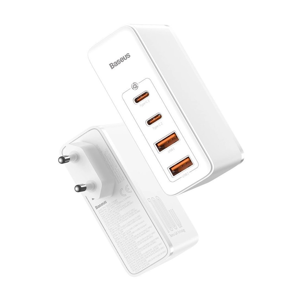 Baseus Wall Charger GaN2 Pro 2*USB-A+2*Type-C 100W, White - Image 3