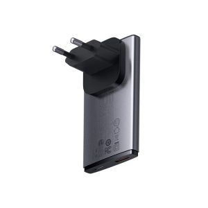 Baseus Wall Charger GaN5 Pro Ultra Slim 1*USB-A+1*Type-C 65W with Cable Type-C to Type-C 100W 1m, Gray