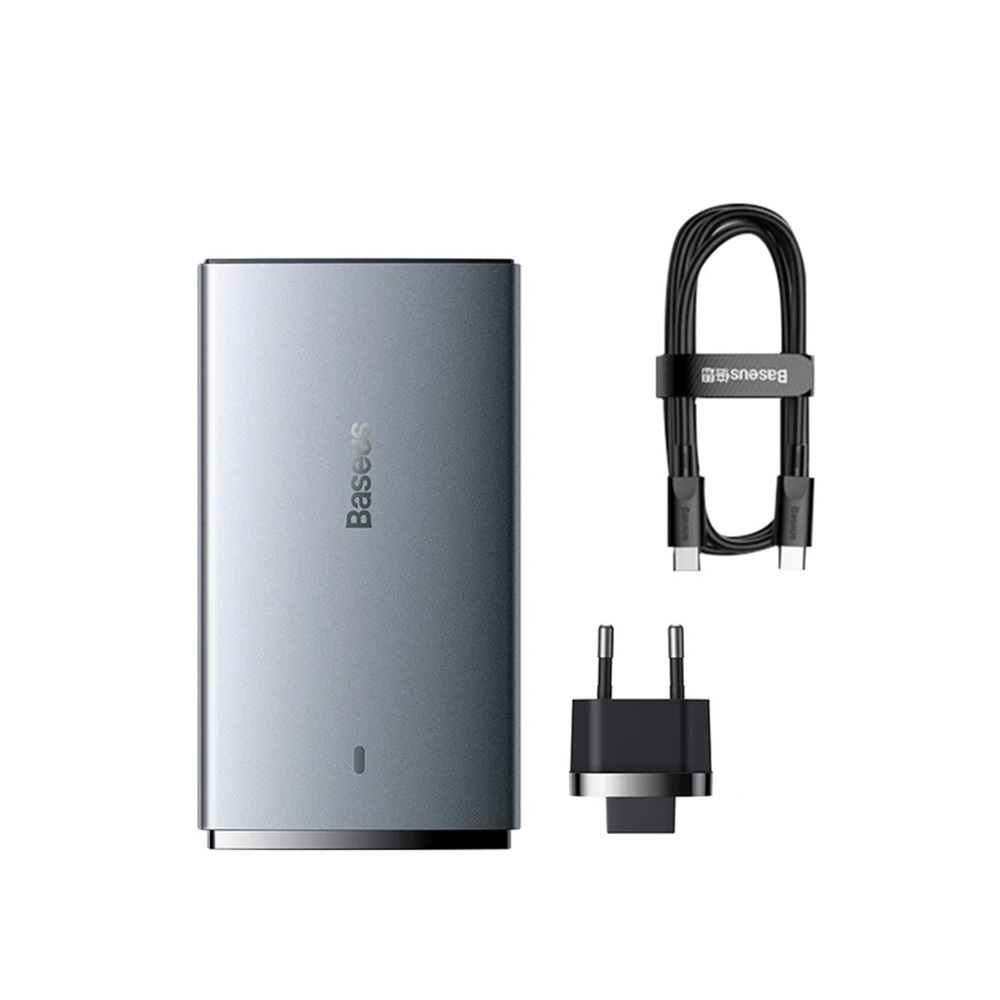Baseus Wall Charger GaN5 Pro Ultra Slim 1*USB-A+1*Type-C 65W with Cable Type-C to Type-C 100W 1m, Gray - Image 3