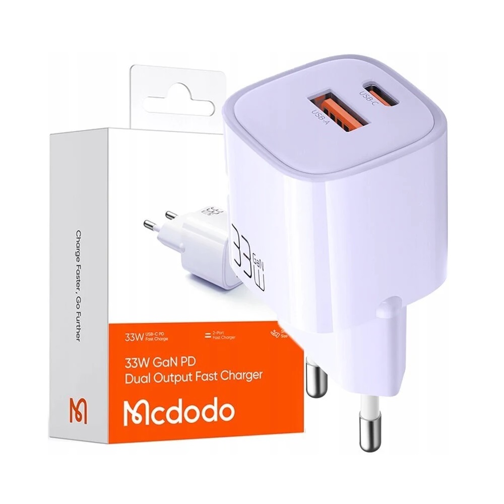 Mcdodo Wall Charger Nano Series 1*USB-A+1*Type-C 3A 33W, Purple - Image 3