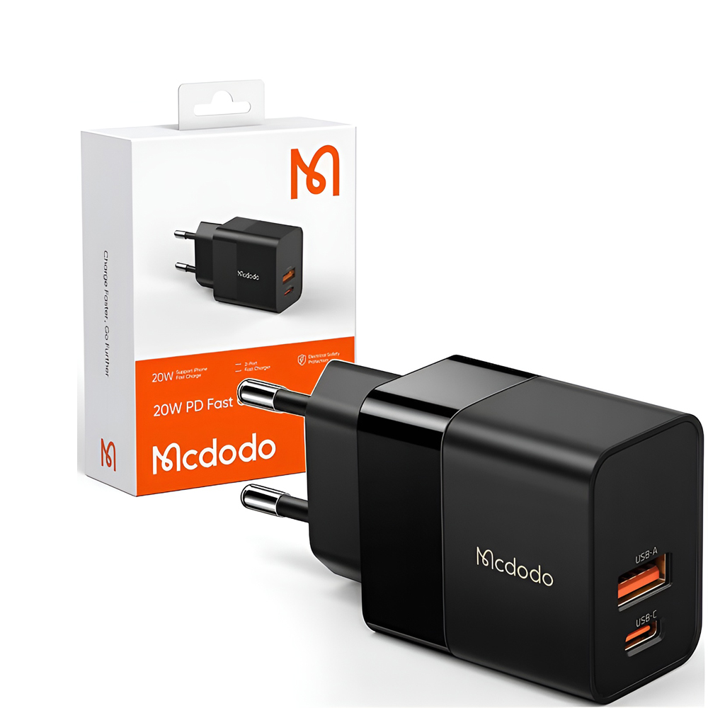 Mcdodo Wall Charger Hydrogen Series 3A 1*USB-A+1*Type-C 20W, Black - Image 3