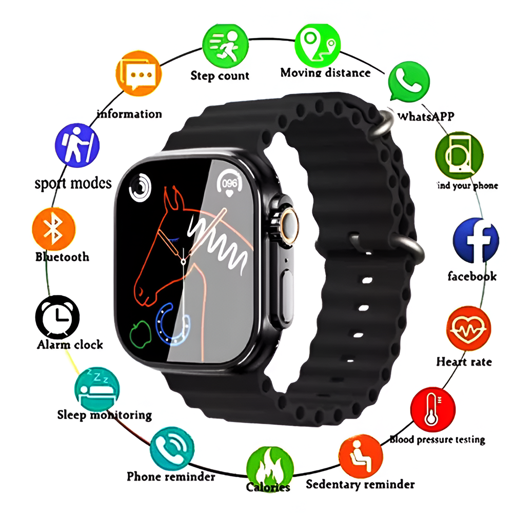 Charome Smart Watch HD Call T8s Ultra Max, With 2 Straps, Black - Image 3
