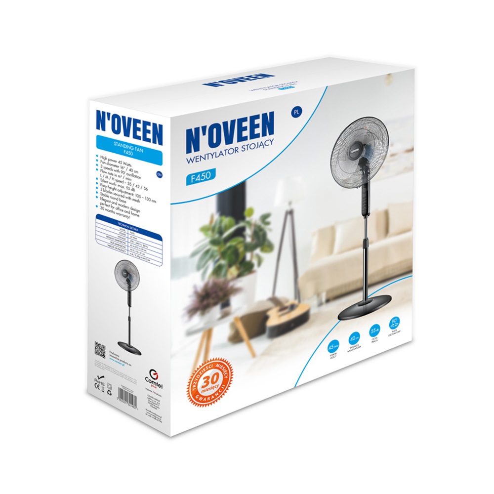 NOVEEN Standing Fan F450 16"/40cm/45W, Black - Image 2