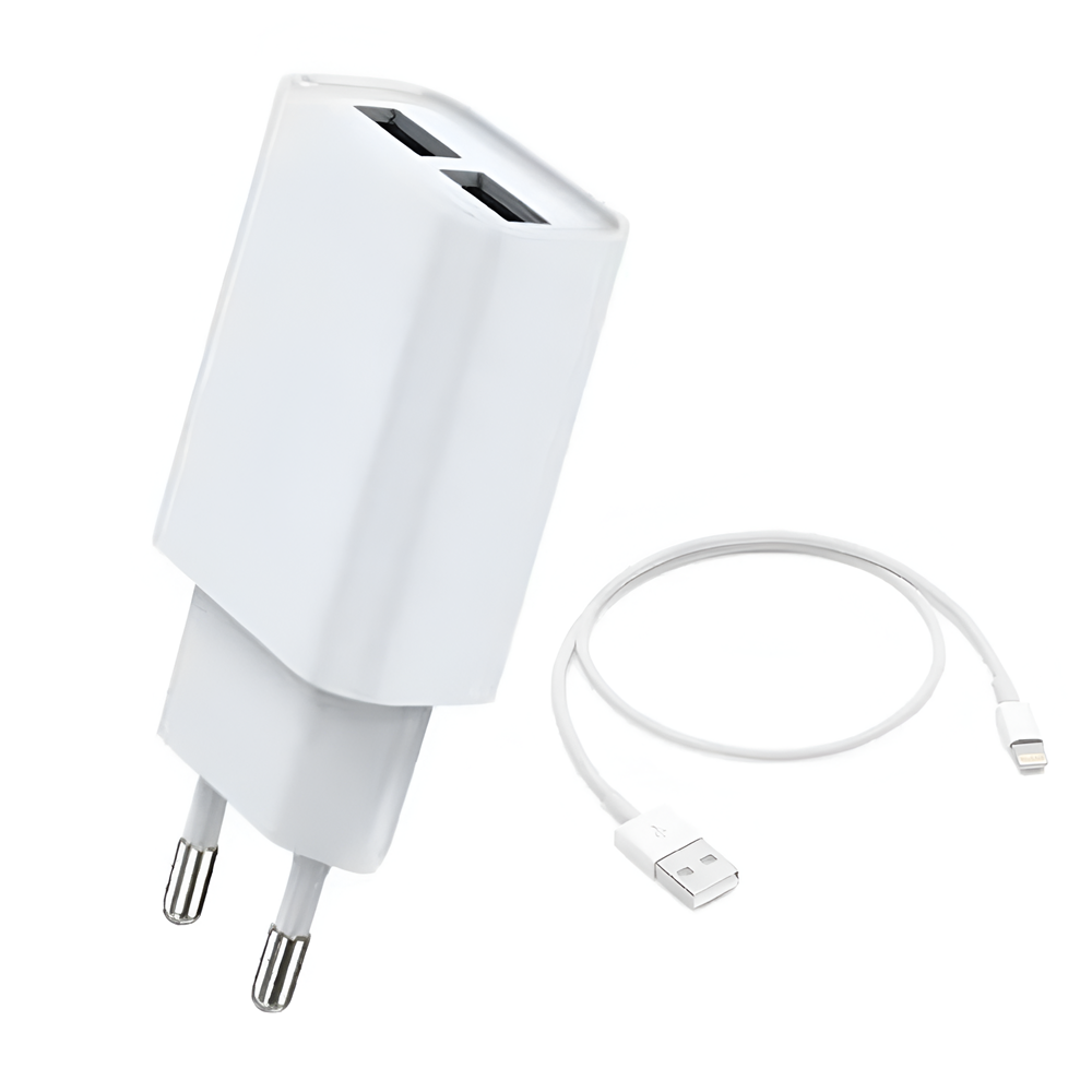 Helmet Wall Charger with Cable USB to Lightning 2xUSB 2.4A, White - Image 3