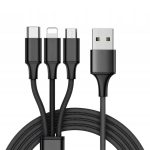 Helmet Cable USB 3in1 to Micro-USB+Type-C+Lightning Kevlar 1m, Black