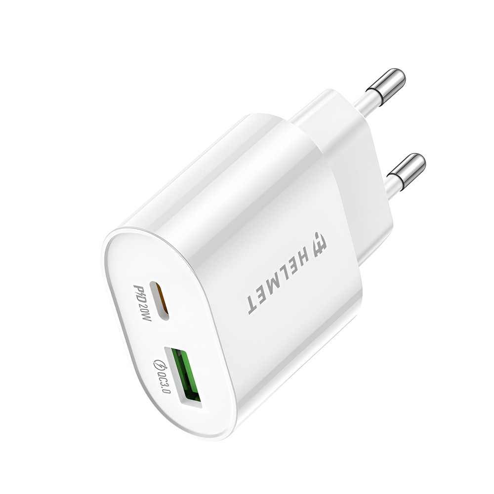 Helmet Wall Charger USB/Type-C PD, QC3.0 20W, White - Image 2