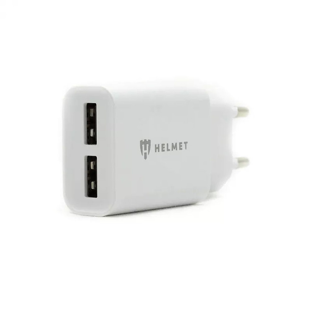 Helmet Wall Charger with Cable USB to Type-C 2xUSB 2.4A, White - Image 2