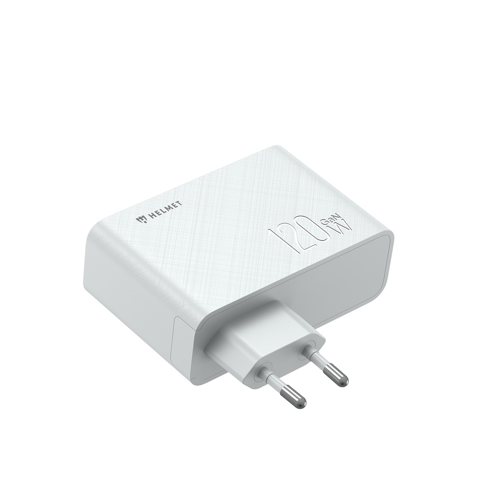 Helmet Wall Charger GaN 1*USB-A+2*Type-C 120W 6A, White - Image 2