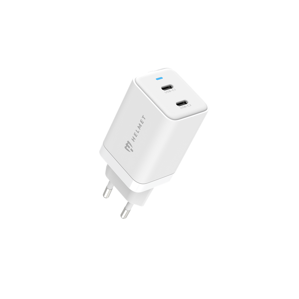 Helmet Wall Charger GaN 2*Type-C 45W 6A, White - Image 2