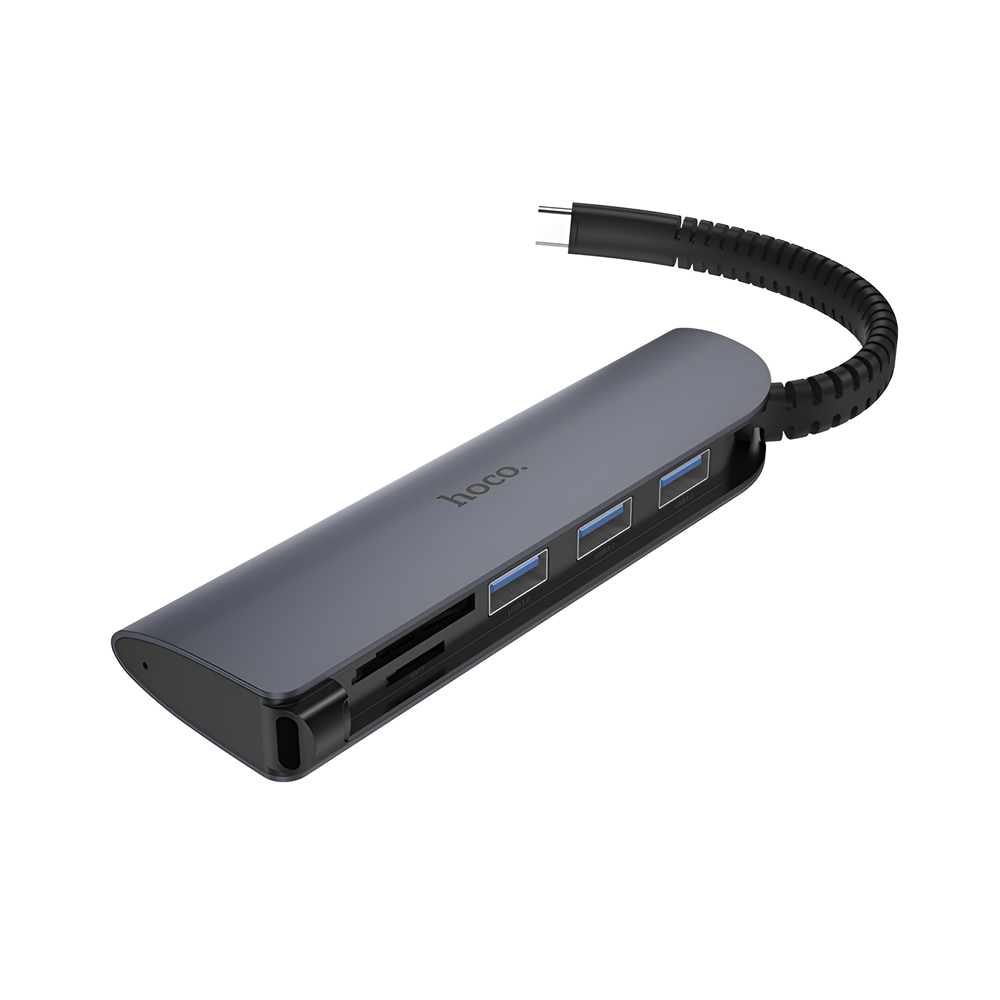 Hoco HUB 5in1 Type-C to 3*USB-A 3.0 + SD/ TF, HB17 Easy Connect, Black