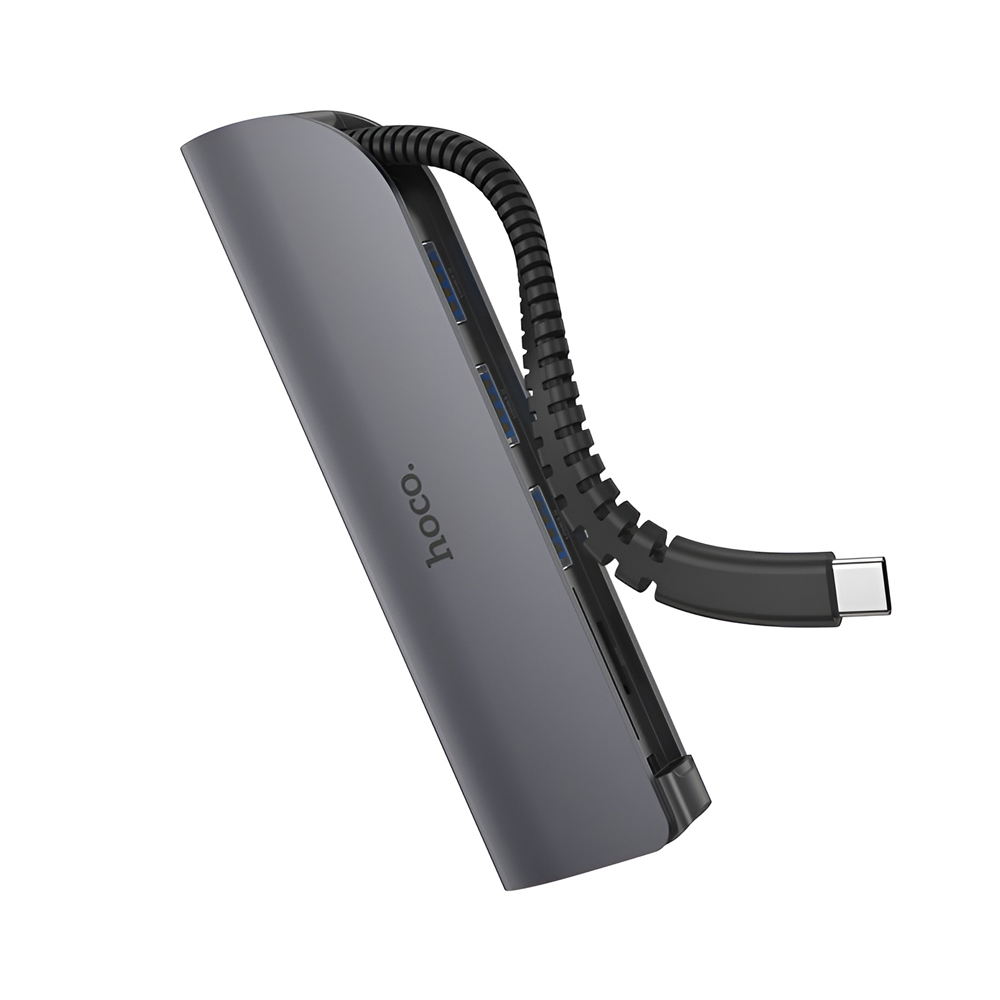 Hoco HUB 5in1 Type-C to 3*USB-A 3.0 + SD/ TF, HB17 Easy Connect, Black - Image 2