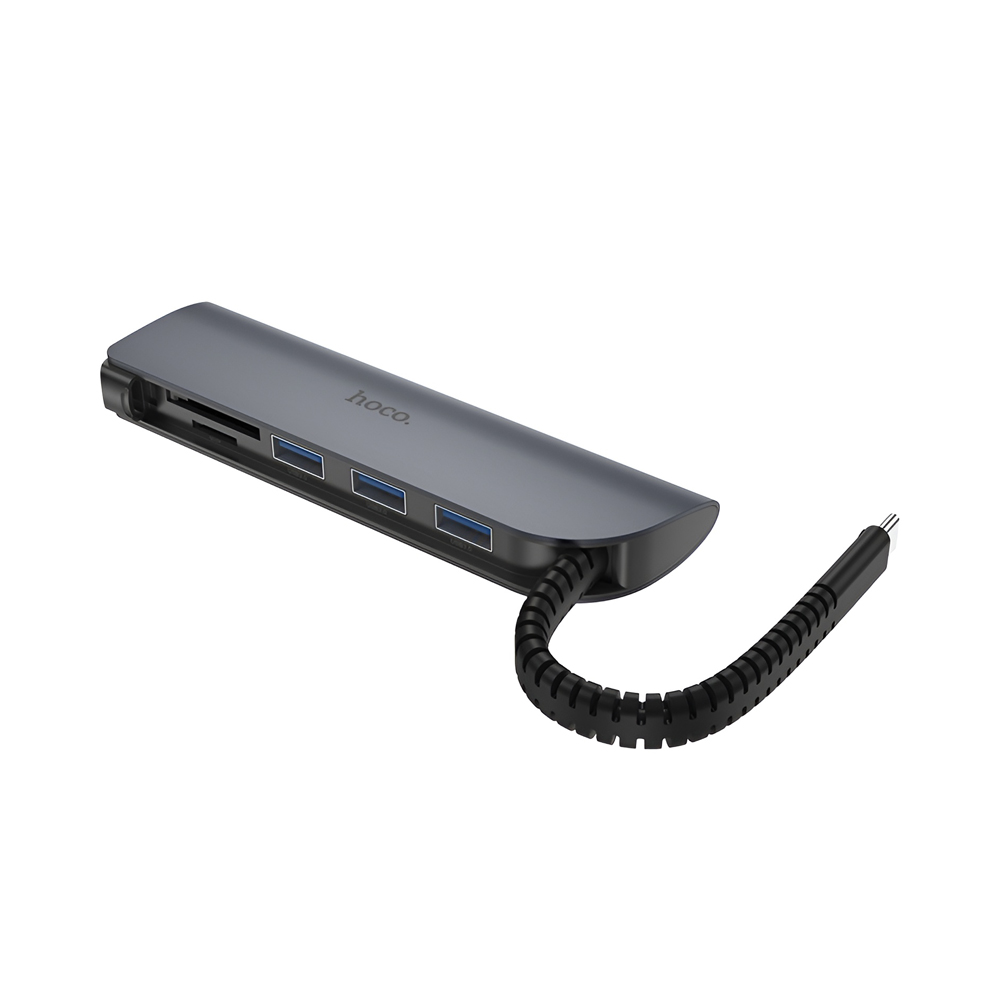 Hoco HUB 5in1 Type-C to 3*USB-A 3.0 + SD/ TF, HB17 Easy Connect, Black - Image 3