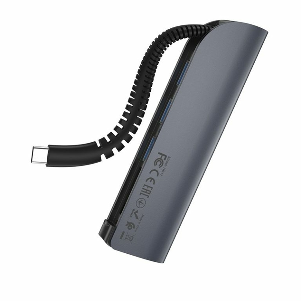 Hoco HUB 5in1 Type-C to 3*USB-A 3.0 + SD/ TF, HB17 Easy Connect, Black - Image 4