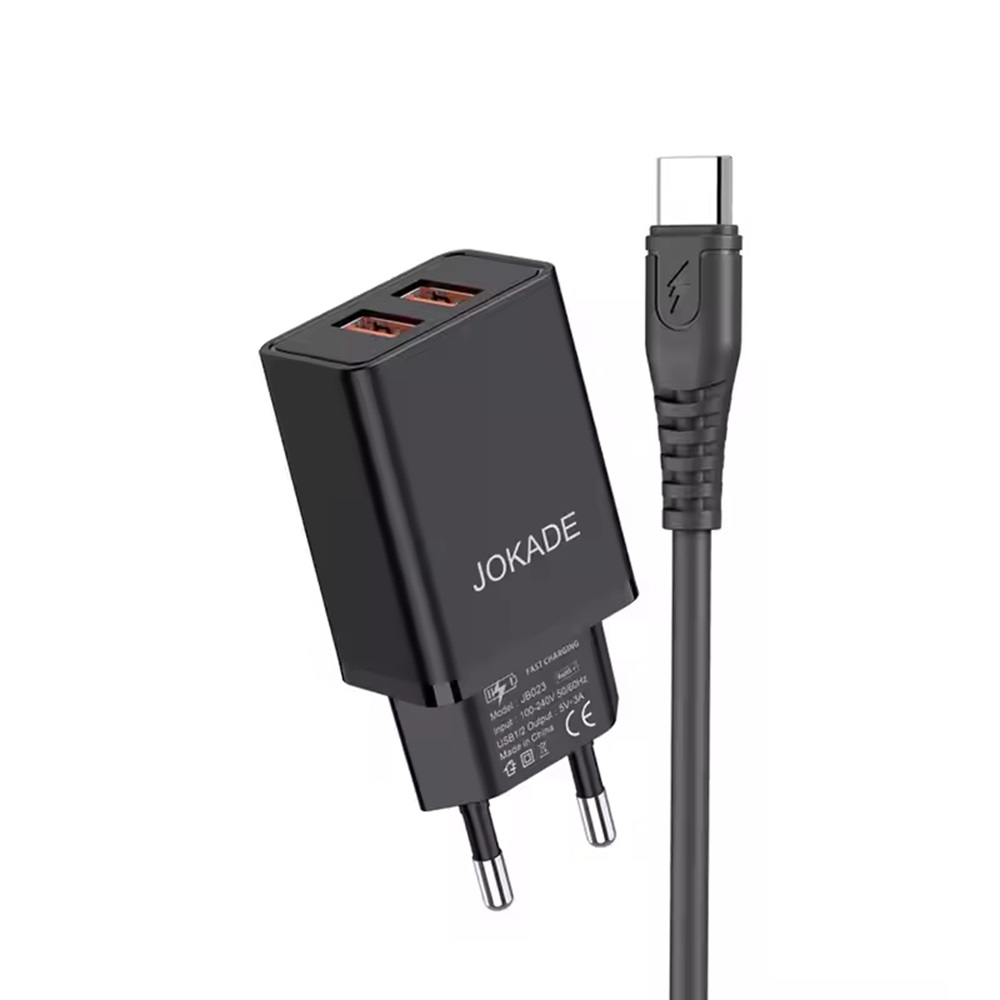 Jokade Charger Liangzi Series 2*USB-A with Cable USB-A to Type-C 1m, Black - Image 2