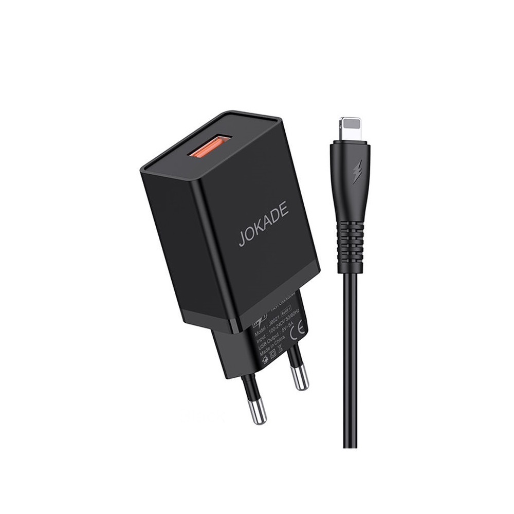 Jokade Wall Charger with Cable USB to Lightning Single Port 5A JB022, Black