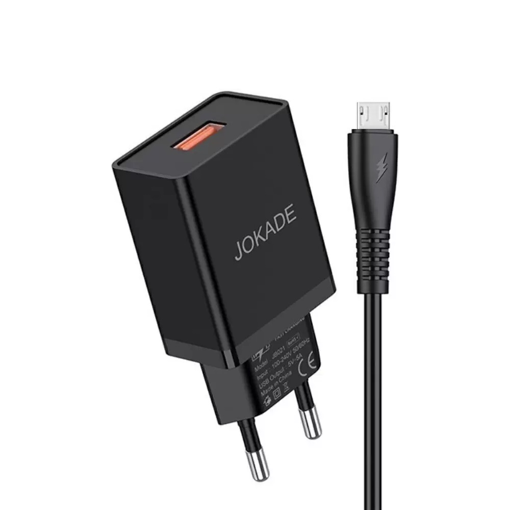Jokade Wall Charger with Cable USB to Micro-USB Single Port 5A JB022, Black